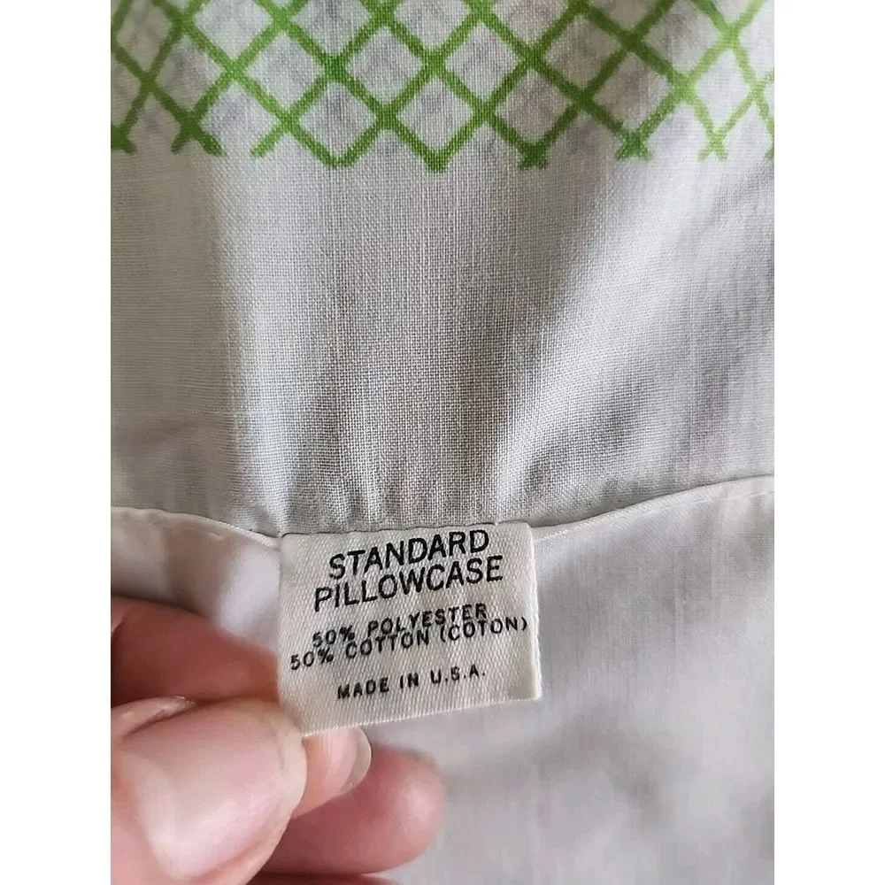 Vintage Fieldcrest Cotton Blend Standard Pillowcase Purple Violets Green Lattice